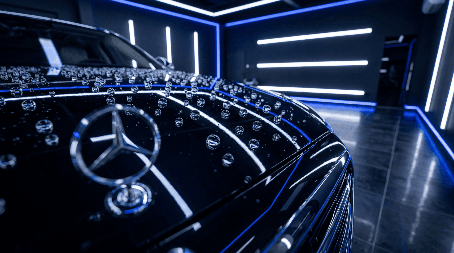 Black luxury car with ceramic coating — deep gloss and hydrophobic finish