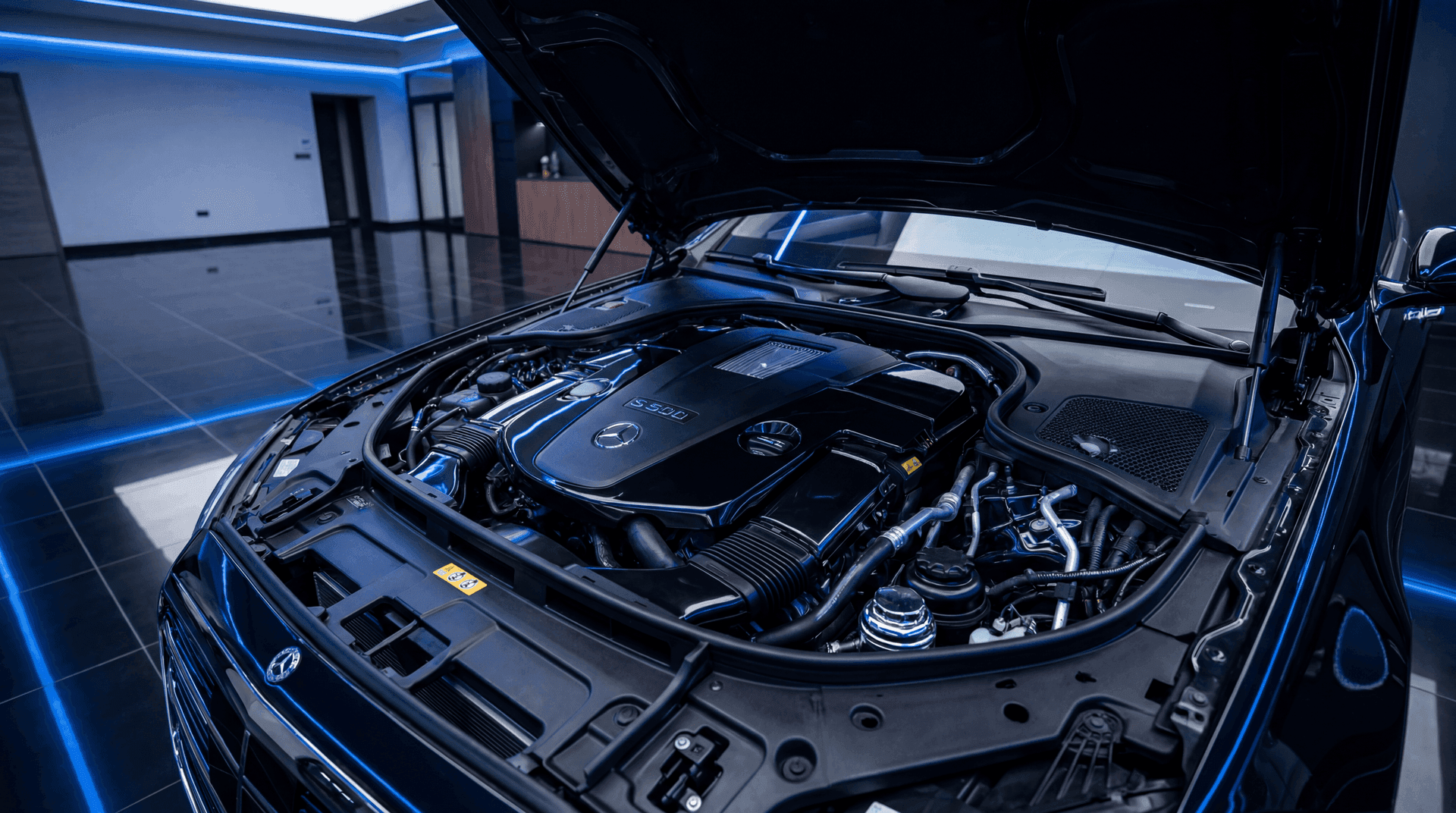 Engine bay detail — professional cleaning and protection service
